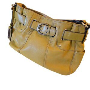 TIGNANELLO TRI SECTION HOBO SHOULDER BAG IN MUSTARD YELLOW PEBBLED LEATHER